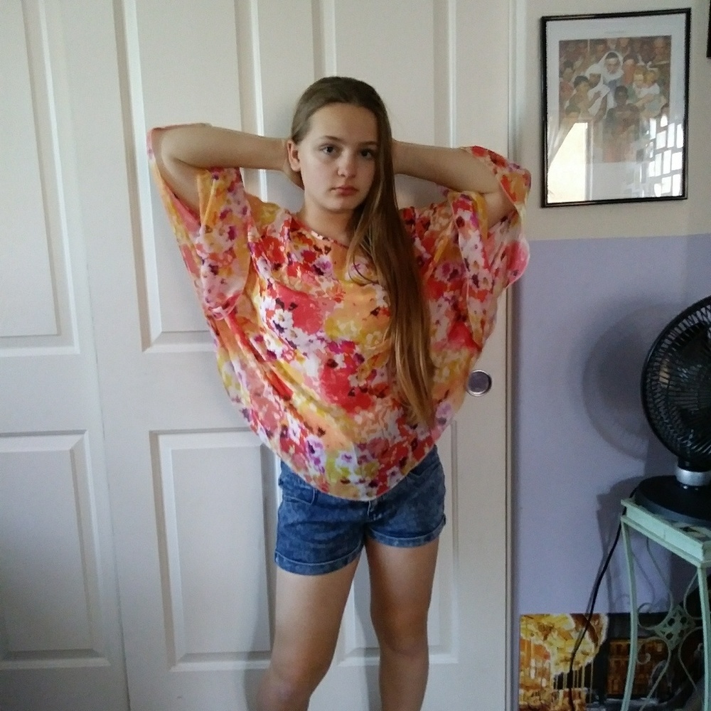 Orange Floral Batwing Top